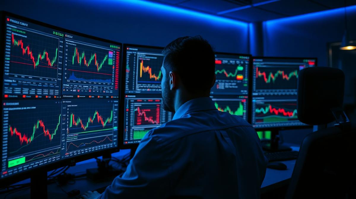Trader analyzing multiple markets including forex futures stocks and crypto